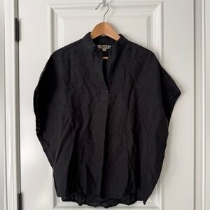 Flax dolman button neck top, black